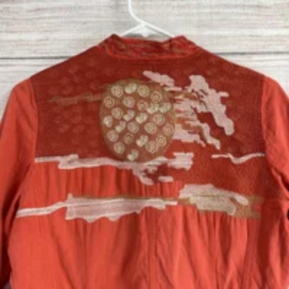 Da-Nang Silk Military Jacket Embroidered Sunset Moon Women's Size S Pink RARE - Picture 3 of 3